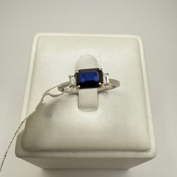 NWT 1.07ctw east/west,  blue sapphire w/ accent diamonds in 14kt WG ring! - Picture 8 of 13